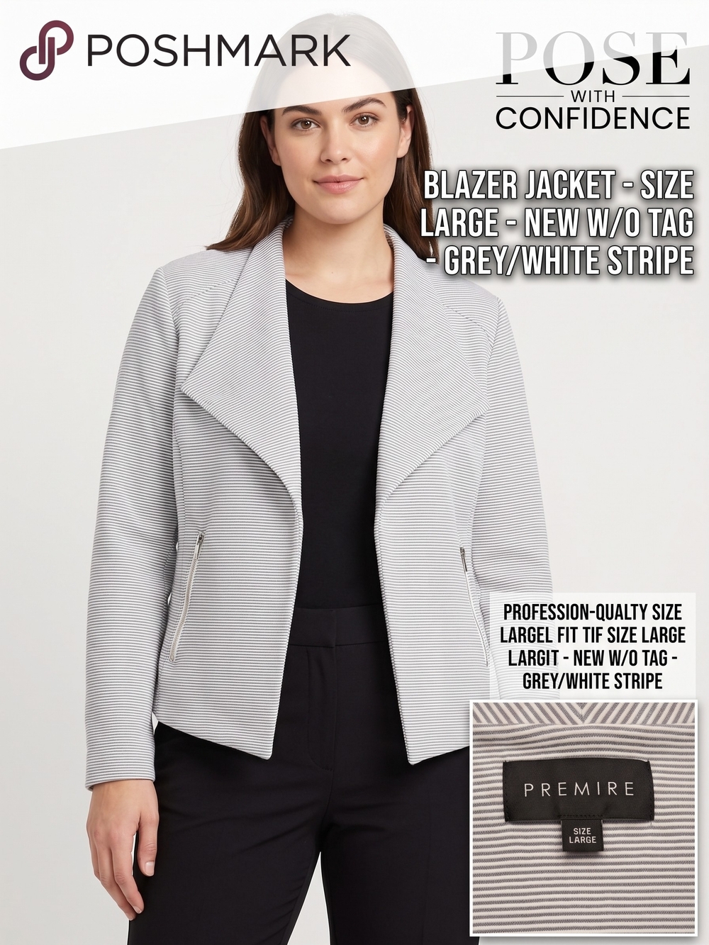 Premise Grey & White Striped Open-Front Blazer